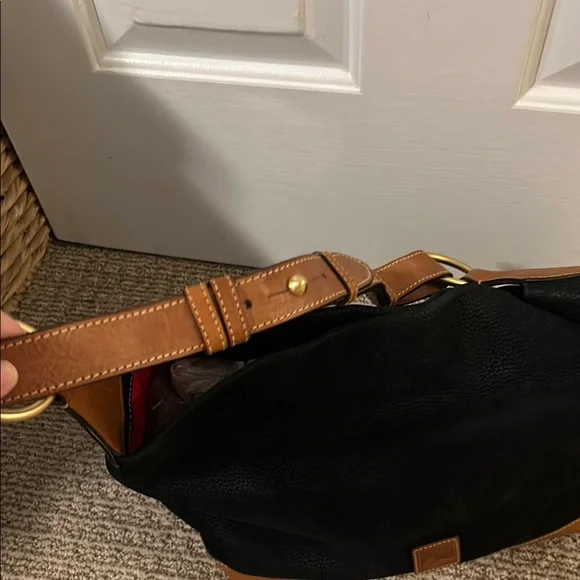 Dooney & Bourke Black and Tan Leather Hobo Bag - Picture 5 of 12
